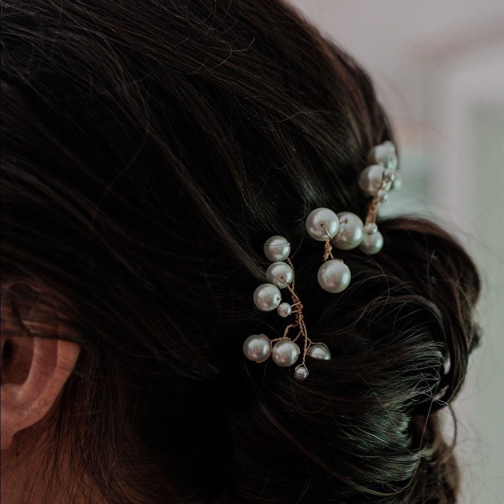 Large White and Gold Pearl Wedding Hair Piece